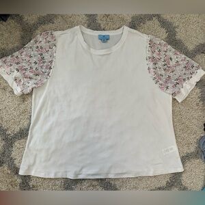 CeCe Women's White Blouse with Floral Sleeves